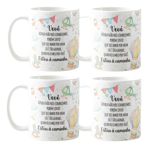 Kit Canecas Personalizadas Gravidez Surpresa Avô E Avó Branco Combo 4 Vovó E Vovô