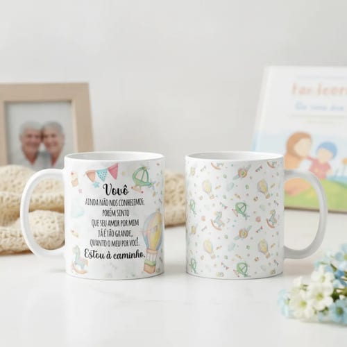 Kit Canecas Personalizadas Gravidez Surpresa Avô E Avó Branco Combo 4 Vovó E Vovô