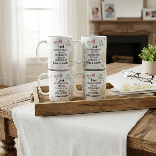 Kit Canecas Personalizadas Gravidez Surpresa Avô E Avó Branco Combo 4 Vovó E Vovô - Família (Avô)