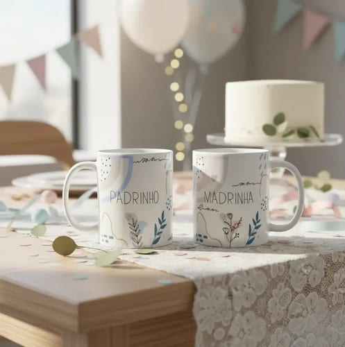 Kit 4 Canecas Personalizadas Lembrança Padrinhos Batizado - Batizado (Padrinhos)