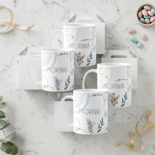 Kit 4 Canecas Personalizadas Lembrança Padrinhos Batizado