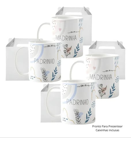 Kit 4 Canecas Personalizadas Lembrança Padrinhos Batizado