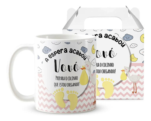 Kit Canecas Cerâmica 325ml Grávidez Surpresa Avós Vovô Branco Presente Criativo Combo 4 Preparem O Colinho