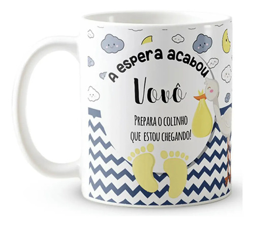 Kit Canecas Cerâmica 325ml Grávidez Surpresa Avós Vovô Branco Presente Criativo Combo 4 Preparem O Colinho