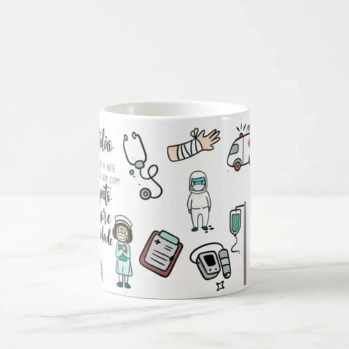 Kit 5 Canecas Personalizadas Enfermagem Cerâmica Presente Enfermeiro