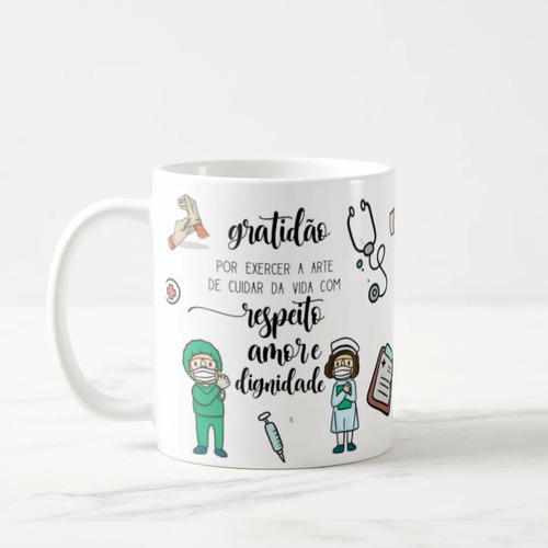 Kit 5 Canecas Personalizadas Enfermagem Cerâmica Presente Enfermeiro