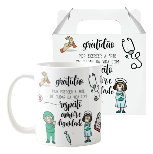 Kit 5 Canecas Personalizadas Enfermagem Cerâmica Presente Enfermeiro