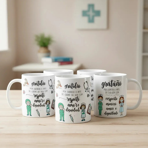 Kit 5 Canecas Personalizadas Enfermagem Cerâmica Presente Enfermeiro - Profissões (Enfermagem)