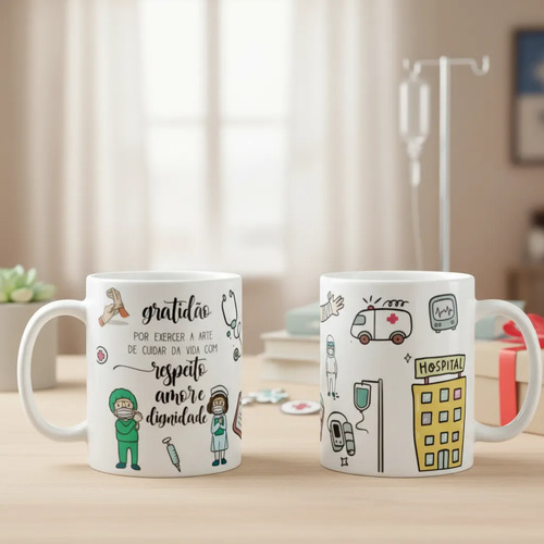 Kit 5 Canecas Personalizadas Enfermagem Cerâmica Presente Enfermeiro