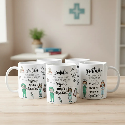 Kit 5 Canecas Personalizadas Enfermagem Cerâmica Presente Enfermeiro - Profissões (Enfermagem)