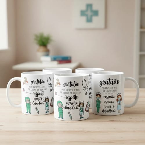 Kit 5 Canecas Personalizadas Enfermagem Cerâmica Presente Enfermeiro - Profissões (Enfermeiro(a))