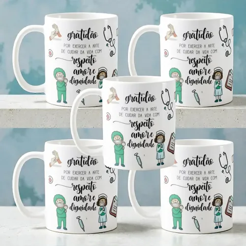 Kit 5 Canecas Personalizadas Enfermagem Cerâmica Presente Enfermeiro