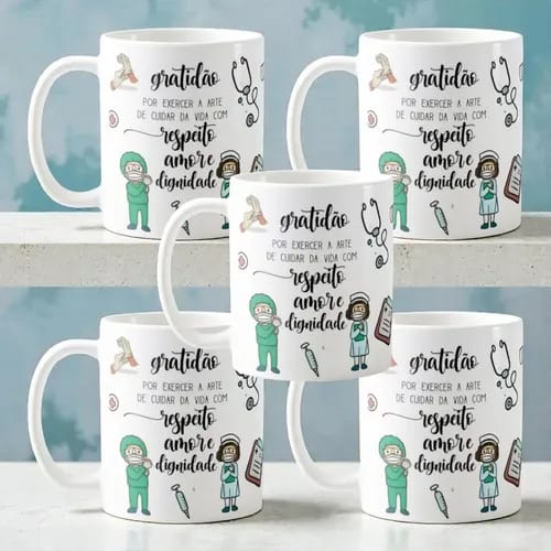 Kit 5 Canecas Personalizadas Enfermagem Cerâmica Presente Enfermeiro