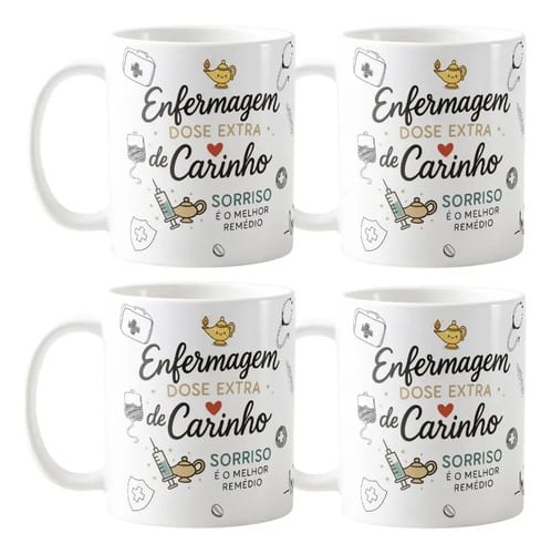 Kit 4 Canecas Enfermagem Profissões Pronta Entrega Presente Carinho