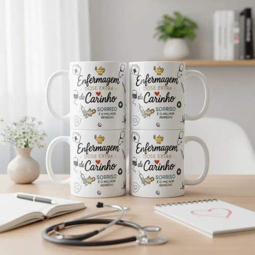 Kit 4 Canecas Enfermagem Profissões Pronta Entrega Presente Carinho - Profissões (Enfermeiro(a))