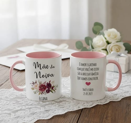 Caneca Casamento para Mãe da Noiva Ramos de Flores Marsala - Casamento (Mãe)