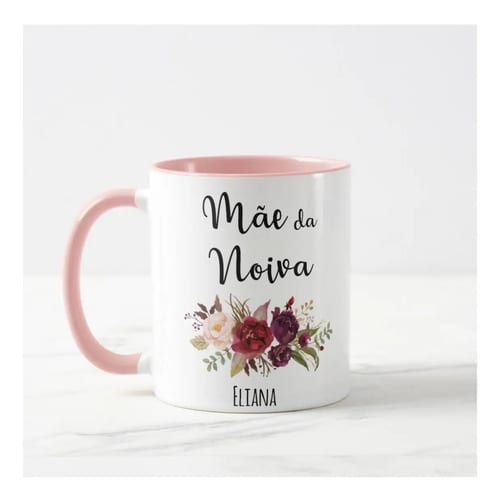 Caneca Casamento para Mãe da Noiva Ramos de Flores Marsala