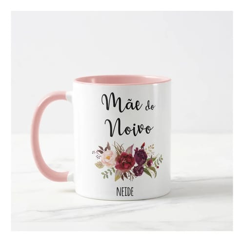 Caneca Casamento para Mãe do Noivo Ramos de Flores Marsala