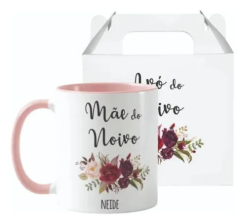 Caneca Casamento para Mãe do Noivo Ramos de Flores Marsala