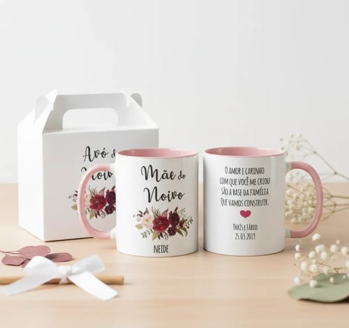 Caneca Casamento para Mãe do Noivo Ramos de Flores Marsala - Casamento (Noivo)