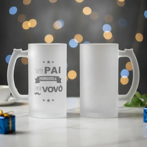 Copo de Chopp Pai Promovido a Super Vovô Pronta Entrega - Anúncio de Gravidez (Avô)