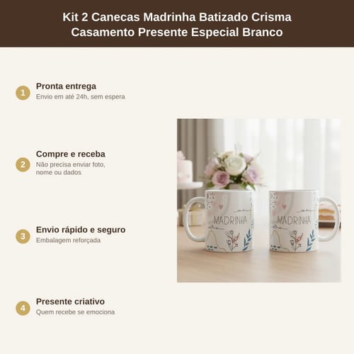 Caneca Presente Para Madrinha Batizado Crisma Casamento Branco Kit 2 Madrinhas Caneca Presente Para Madrinha Batizado Crisma Casamento Branco Kit 2 Madrinhas