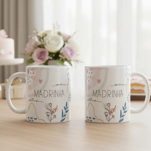Caneca Presente Para Madrinha Batizado Crisma Casamento Branco Kit 2 Madrinhas Caneca Presente Para Madrinha Batizado Crisma Casamento Branco Kit 2 Madrinhas - Batizado (Madrinha)