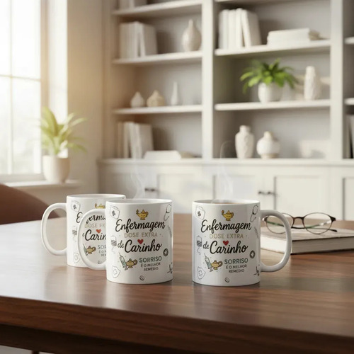 Kit 4 Canecas Enfermeiras Presente Homenagem Dia Enfermeiros Branco Carinho Enfermagem