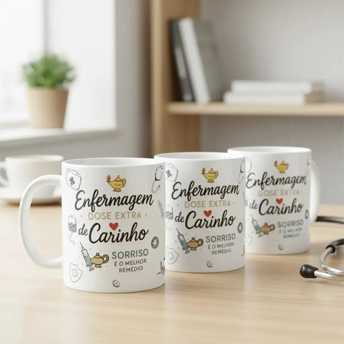 Kit 4 Canecas Enfermeiras Presente Homenagem Dia Enfermeiros Branco Carinho Enfermagem
