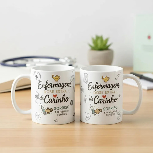 Kit 4 Canecas Enfermeiras Presente Homenagem Dia Enfermeiros Branco Carinho Enfermagem
