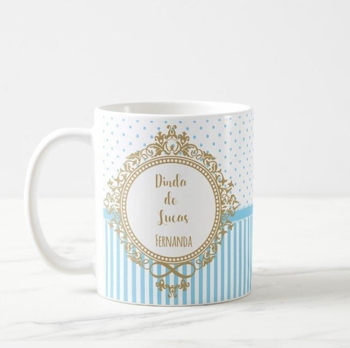 Caneca Presente Batizado Batismo Crisma Brasão Azul Claro