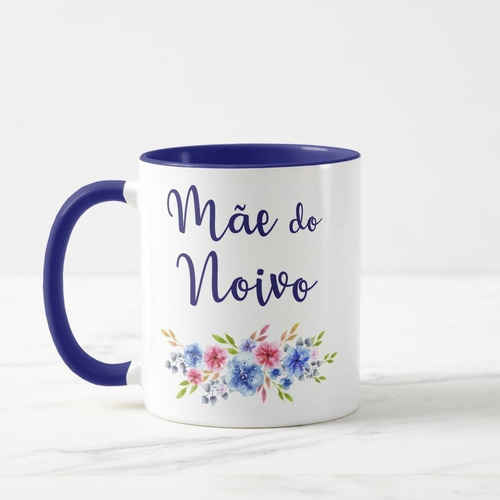 Caneca Lembrança Mãe do Noivo Recordação Casamento Azul