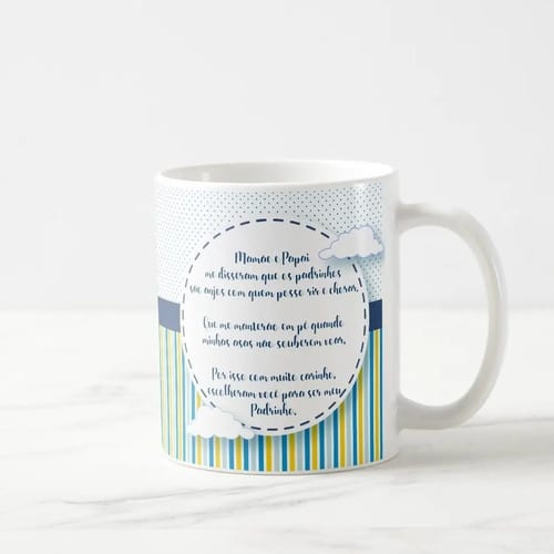 Caneca Lembrancinha Padrinho de Batizado com Anjo e Nomes