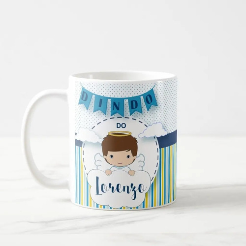 Caneca Lembrancinha Padrinho de Batizado com Anjo e Nomes - Batizado (Padrinho)