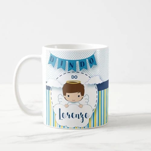 Caneca Lembrancinha Padrinho de Batizado com Anjo e Nomes - Batizado (Padrinho)