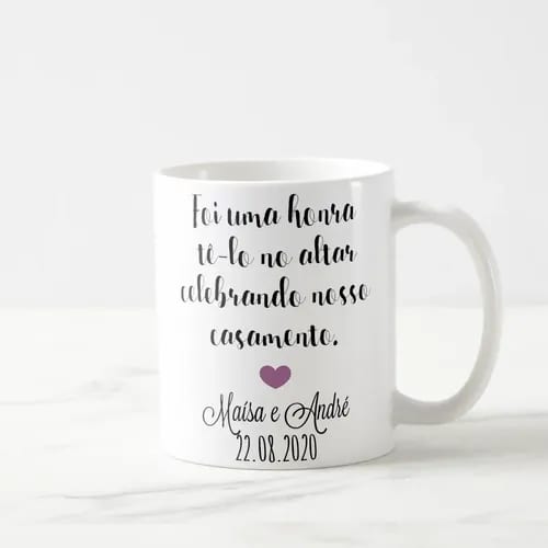 Caneca Celebrante Casamento Presente com Nome Pastor
