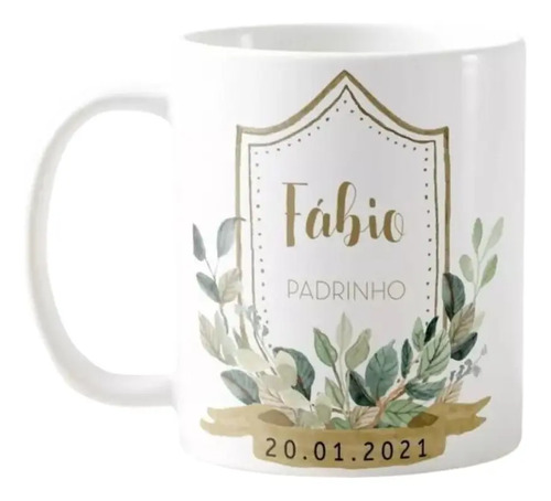 Caneca Personalizada de Casamento Padrinho Folhagem Botânico - Casamento (Padrinhos)