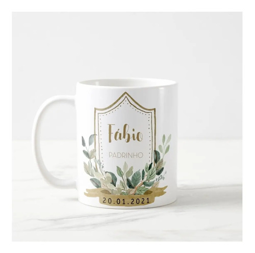 Caneca Personalizada de Casamento Padrinho Folhagem Botânico