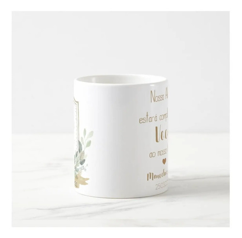 Caneca Personalizada de Casamento Padrinho Folhagem Botânico