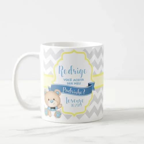 Caneca de Cerâmica Personalizada Padrinho Batizado Urso