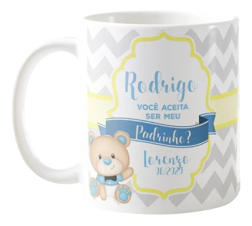 Caneca de Cerâmica Personalizada Padrinho Batizado Urso - Batizado (Padrinho)