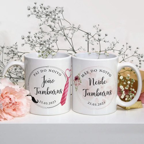 Kit Personalizado Casamento 2 Canecas Pai e Mãe do Noivo