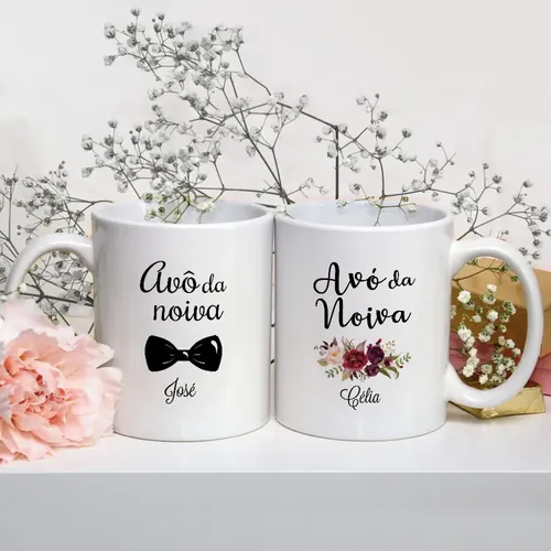 Kit Presente 2 Canecas Personalizadas Avó e Avô da Noiva