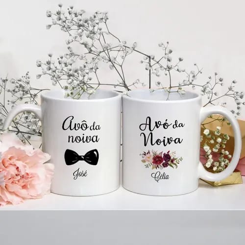 Kit Presente 2 Canecas Personalizadas Avó e Avô da Noiva
