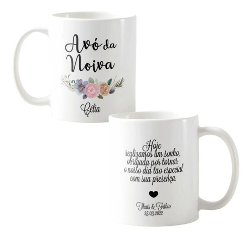 Kit Presente 2 Canecas Personalizadas Nome os Avós da Noiva