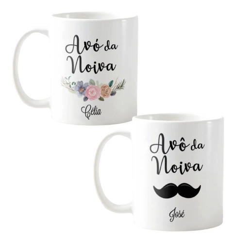 Kit Presente 2 Canecas Personalizadas Nome os Avós da Noiva - Casamento (Noiva)