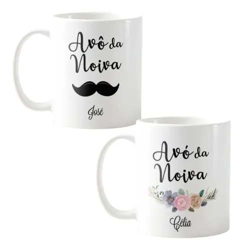 Kit Presente 2 Canecas Personalizadas Nome os Avós da Noiva