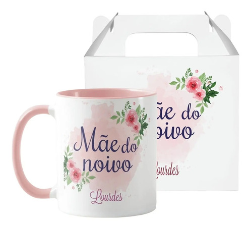 Caneca Feminina Mãe do Noivo Lembrança de Casamento Floral - Casamento (Convidados)
