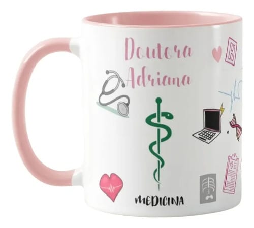 Caneca Profissão Médica Presente Medicina com Nome Médica - Profissões (Médico(a))