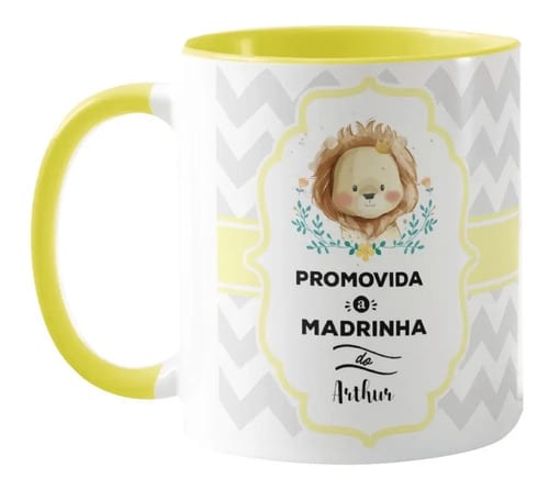 Caneca Personalizada Madrinha Dinda de Batizado Convite Leão - Batizado (Madrinha)
